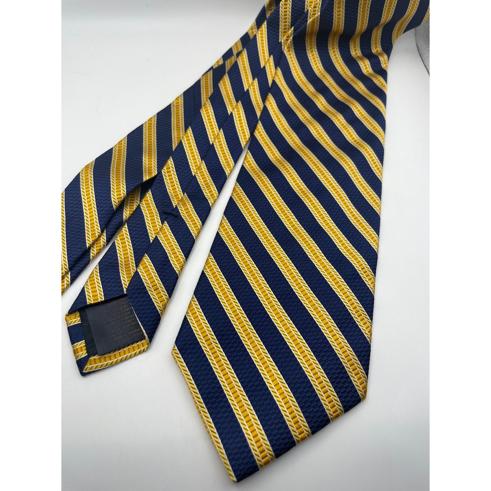 Brooks Brothers Mens Silk Tie Navy Blue Gold Repp Stripe Made in USA Hand Made
